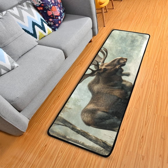 Moose on Misty Lake Hallway Runner Rug 2'X6' Non-Slip Washable Carpet Runner Kitchen Entryway Laundry Bedroom