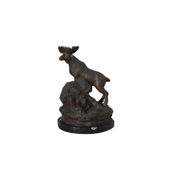 Nifao Moose on a rock bronze statue, Home Decor Sculpture, 9"L x 7"W x 14"H