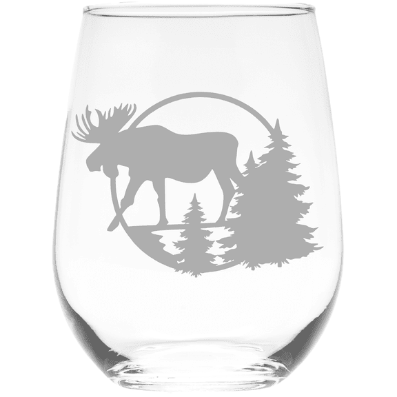 C&M Personal Gifts 17 oz Moose Stemless Wine Glass (Style M1)