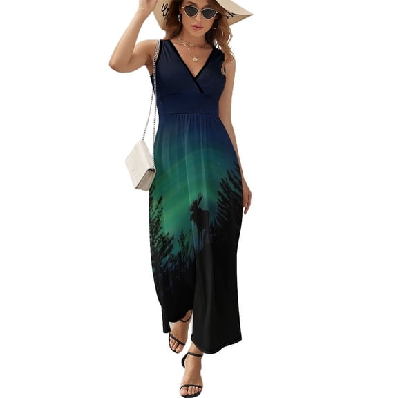 Moose with Northern Lights Sleeveless Dress dress summer women Party dresses for women evening dresses women