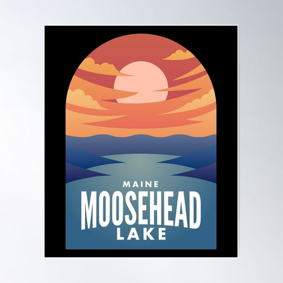 Moosehead Lake Me Retro Sunset Poster Wall Art, Modern Wall Decor For Living Room Bedroom, 16x24 UNFRAMED