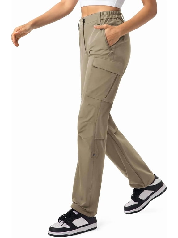 Cargo Hiking Pants for Women with Pockets Quick Dry Lightweight Khaki L