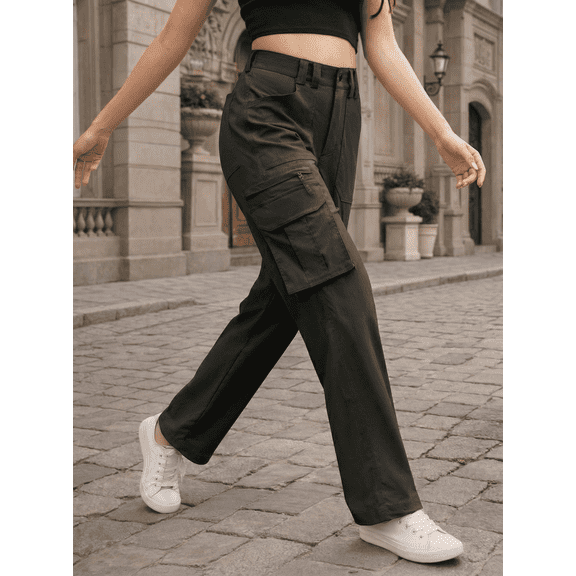 Moosehill Cargo Pants for Women Quick Dry Water Resistant High Waisted Hiking Pants Black M
