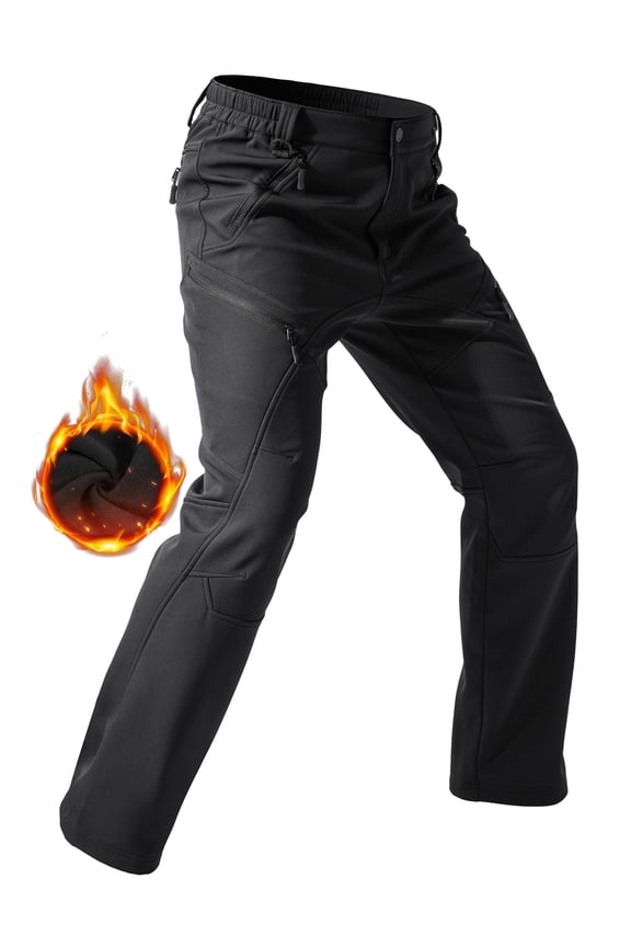 Men's Waterproof Snow Ski Pants Fleece Lined Winter Insulated Warm Hiking Pants Black 2XL