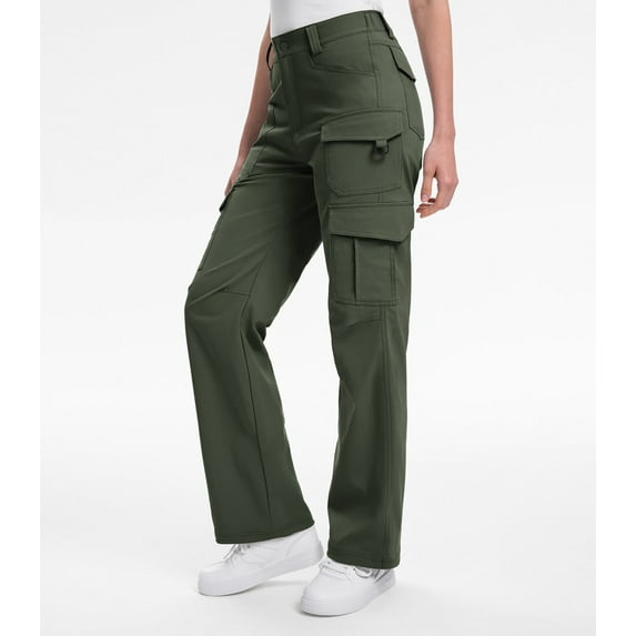 Moosehill Women's Cargo Pants Wide Leg High Waisted Work Hiking Casual Lightweight Stretch Army Green S
