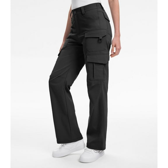 Moosehill Women's Cargo Pants Wide Leg High Waisted Work Hiking Casual Lightweight Stretch Black M