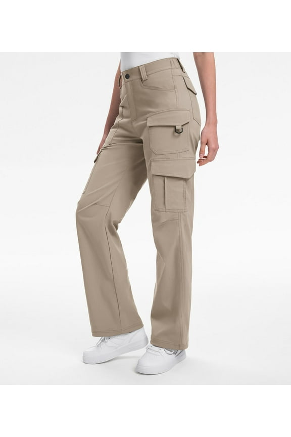 Women's Cargo Pants Wide Leg High Waisted Work Hiking Casual Lightweight Stretch Khaki XL