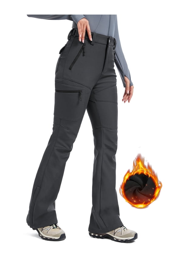 Women's Snow Pants Fleece Lined Waterproof with Adjustable Waistband for Ski Winter Hiking Grey M