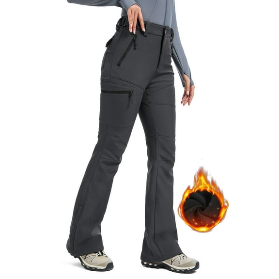 Moosehill Women's Snow Pants Fleece Lined Waterproof with Adjustable Waistband for Ski Winter Hiking Grey XS