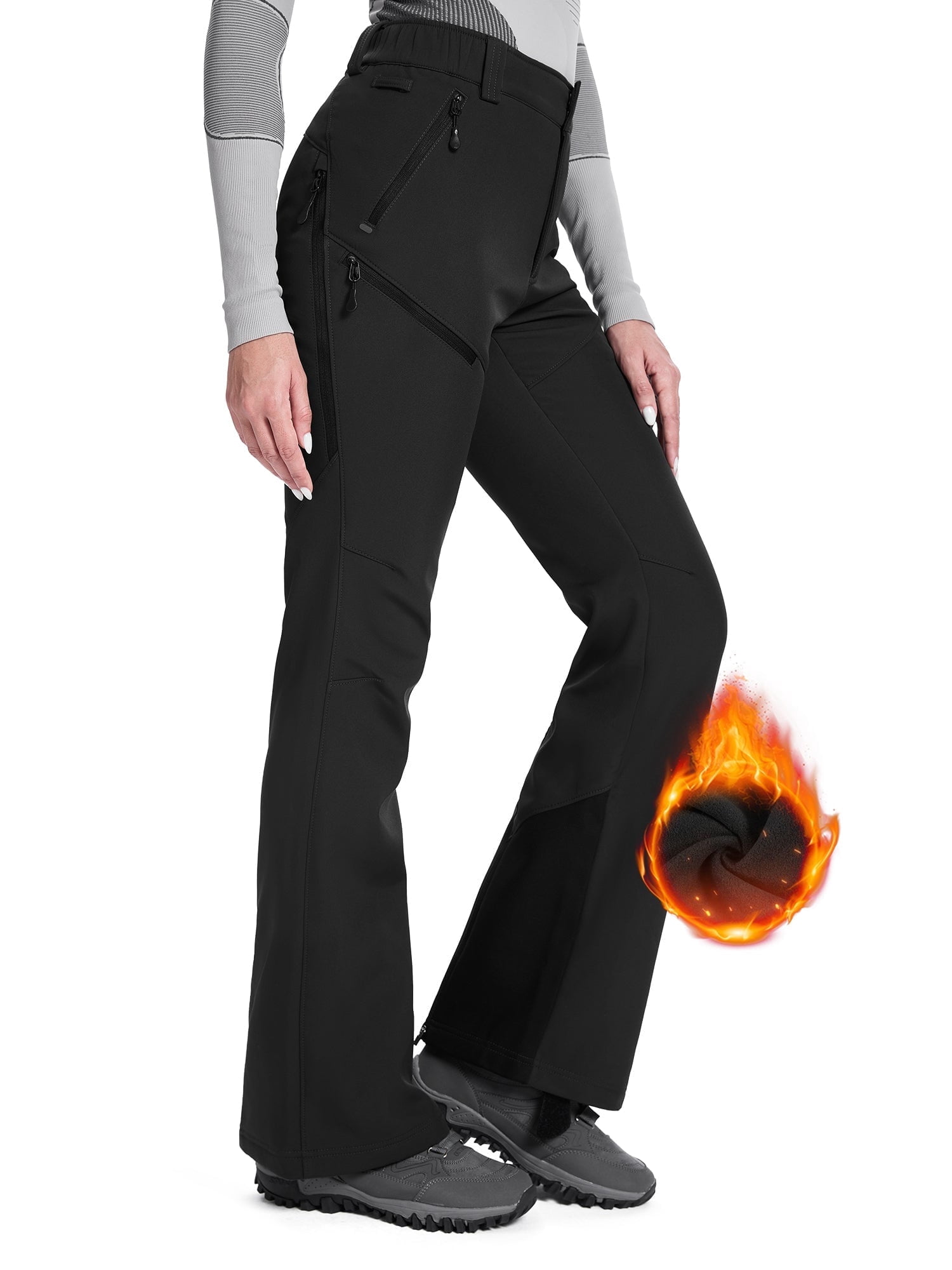 Moosehill Women's Snow Ski Pants Fleece Lined Waterproof Insulated for Winter Hiking Black M