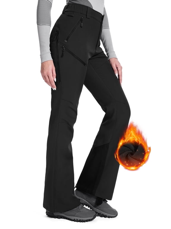 Women's Snow Ski Pants Fleece Lined Waterproof Insulated for Winter Hiking Black S