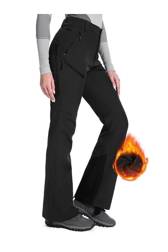 Women's Snow Ski Pants Fleece Lined Waterproof Insulated for Winter Hiking Black S