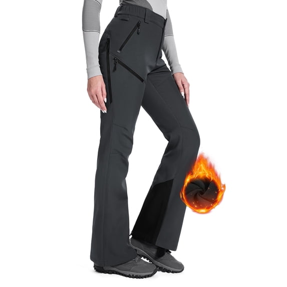 Moosehill Women's Snow Ski Pants Fleece Lined Waterproof Insulated for Winter Hiking Grey M
