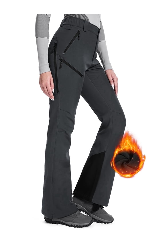 Women's Snow Ski Pants Fleece Lined Waterproof Insulated for Winter Hiking Grey S