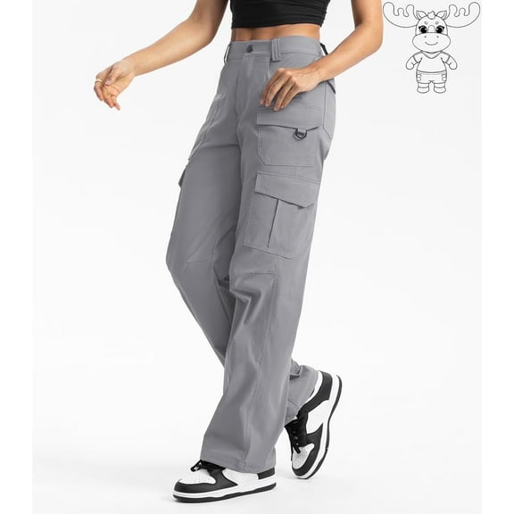 Women's Cargo Pants Wide Leg High Waisted Hiking Work Casual Lightweight Stretch Grey