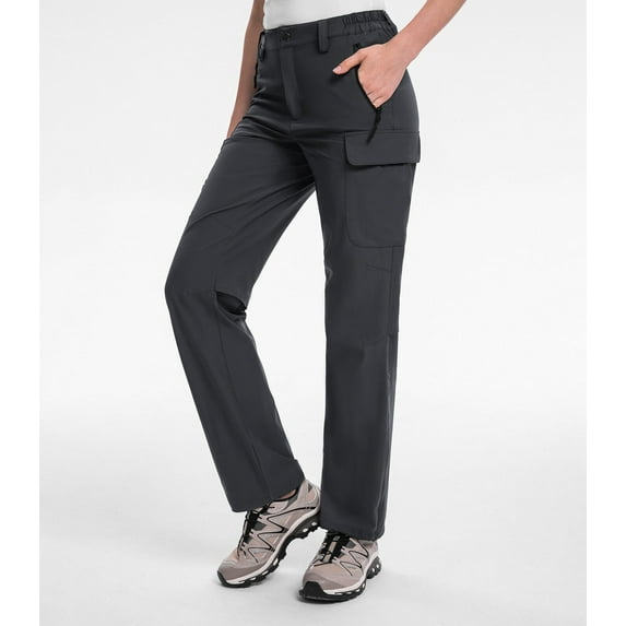 Moosehill Womens Cargo Hiking Pants High Waist for Outdoor Casual Work Water Resistant Black L