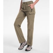 Moosehill Womens Cargo Hiking Pants High Waist for Outdoor Casual Work Water Resistant Khaki L