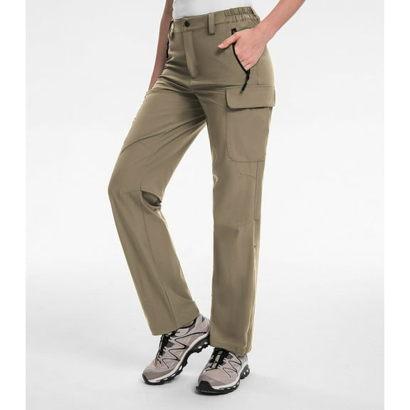 Moosehill Womens Cargo Hiking Pants High Waist for Outdoor Casual Work Water Resistant Khaki L
