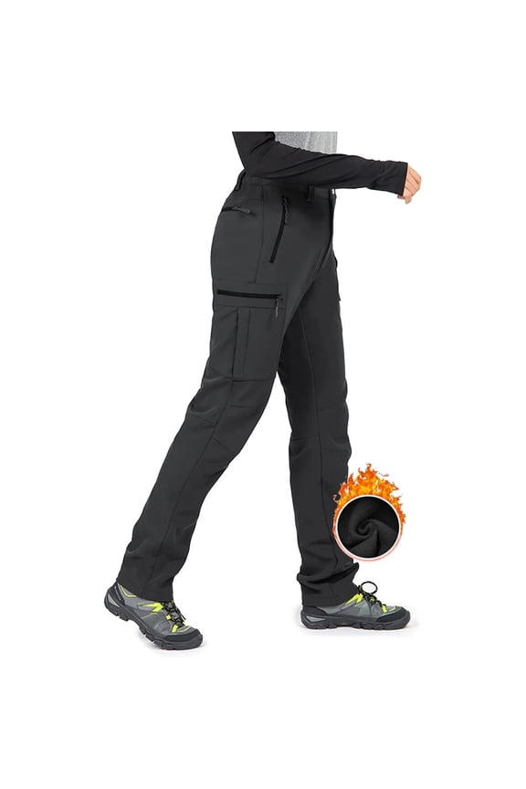 Womens Fleece Lined Winter Hiking Camping Outdoor Pants Windproof Dark Grey XL