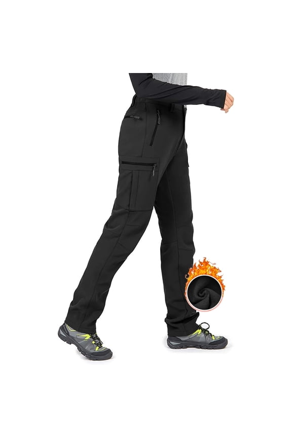 Womens Snow Ski Pants Fleece Lined Winter Hiking Outdoor Water Resistant Windproof Black XS