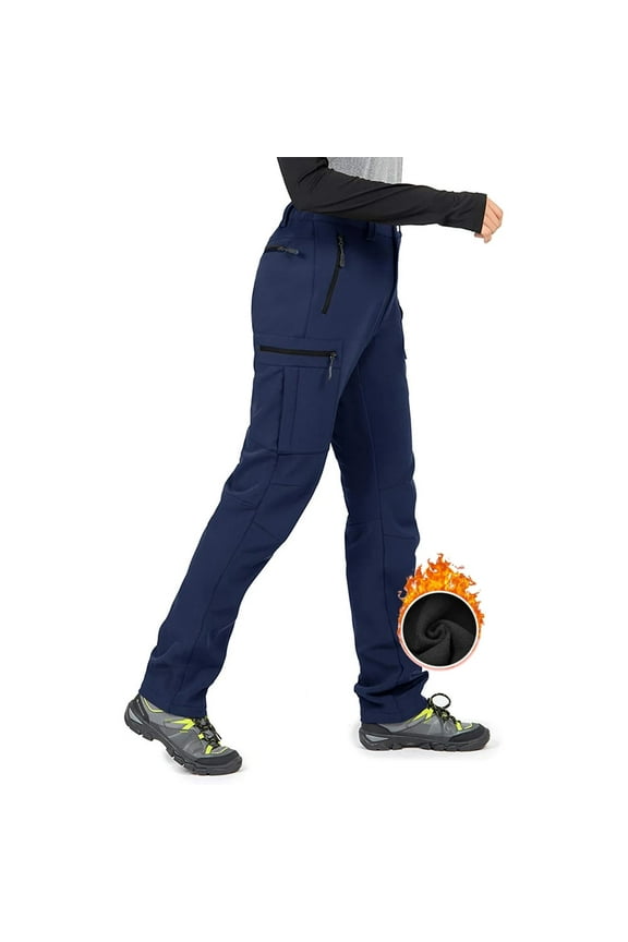 Womens Snow Ski Pants Fleece Lined Winter Hiking Outdoor Water Resistant Windproof Navy S