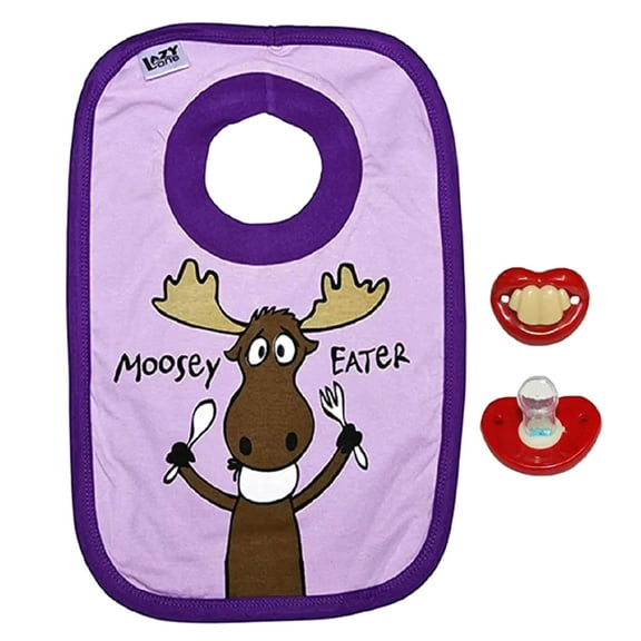 Moosey Eater Purple Baby Bib with Pacifier