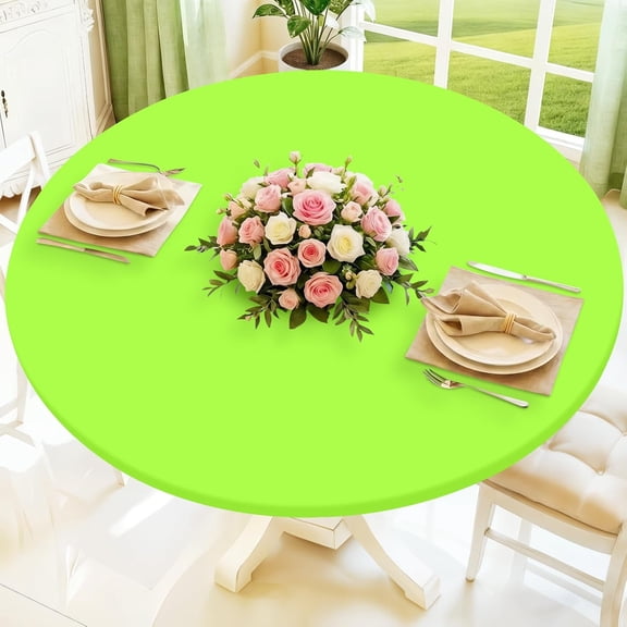 Moosfor Round Spandex Tablecloth, Elastic Fitted Waterproof Tablecloths for 36"-44" Tables, Stretch Washable Picnic Table Cover for Camping, Dining, Indoor and Outdoor, Lime Green