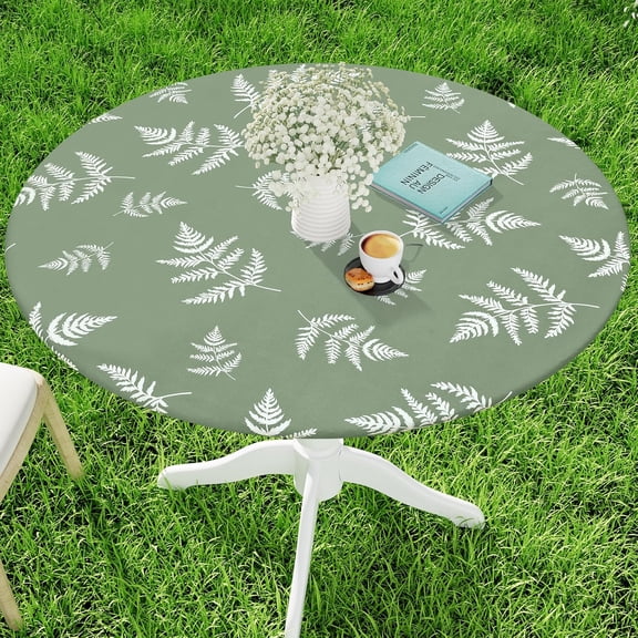 Moosfor Spandex Elastic Fitted Round Tablecloth for 36"-44" Tables, Stretch Washable Reusable Table Cover for Outdoor Picnic, Camping, Dining, Kitchen, Patio and Party, Mint Leaf