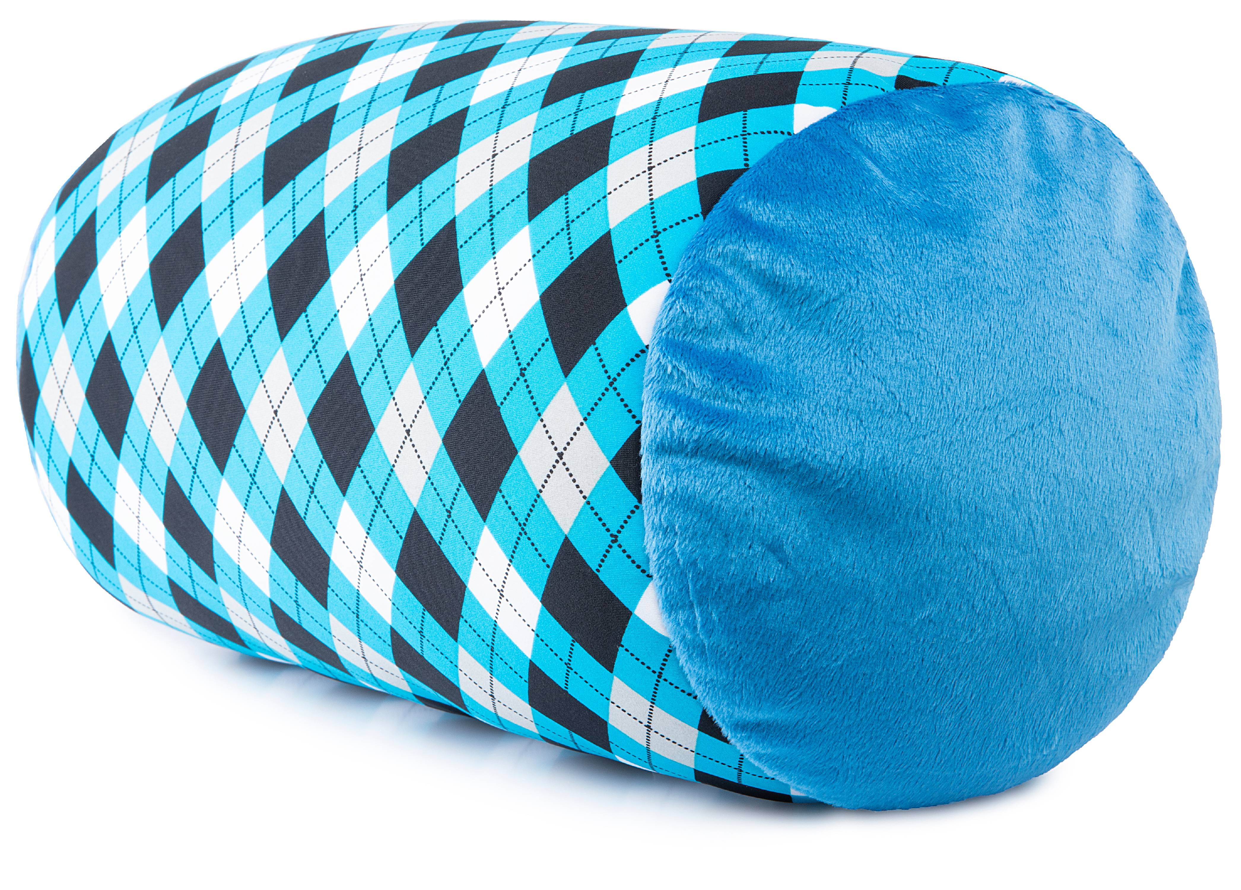 Mooshi Squish Microbead Bed Pillow, 14" x 7" - Airy Squishy Soft Microbeads - Eighteen Fun Bubbly Colors To Choose From - Cuddly And Fun Dormroom Accessory - Bed Pillow, Blue Argyle