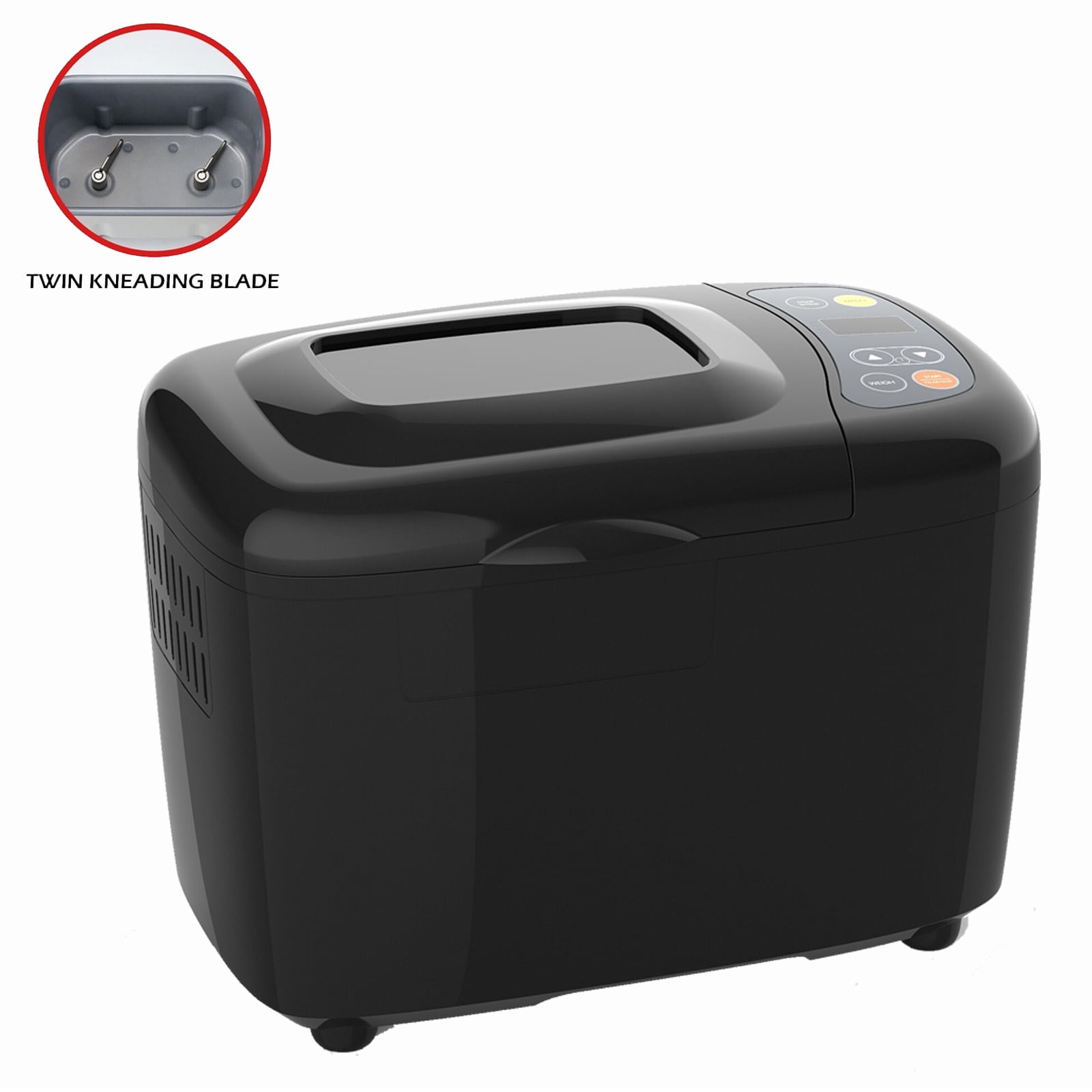 Moosoo Bread Maker LED Display with Twin Kneading Blade, Keep Warm, 12