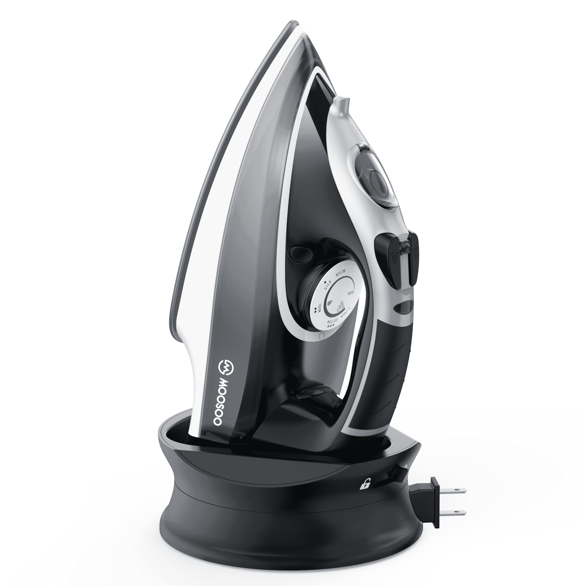 Moosoo Cordless Iron,1500W Steam Iron, Quick-Charge Base with Carry Lock ,Non-Stick Ceramic Soleplate,Anti-Drip,Adjustable Temperature