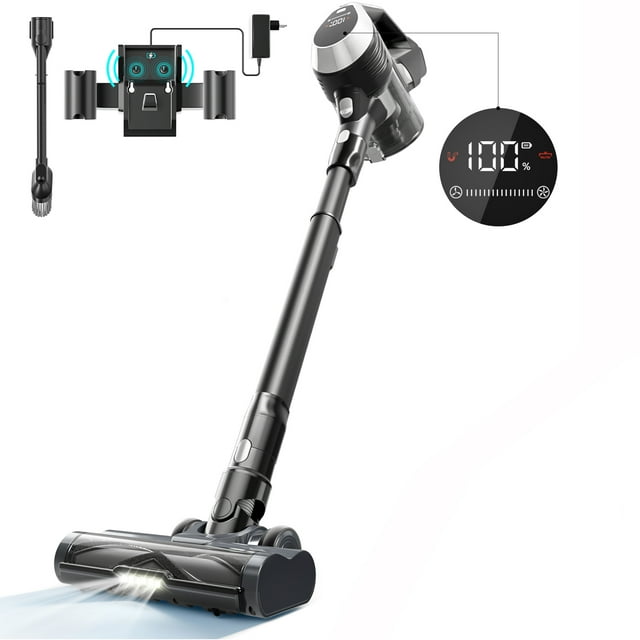 Moosoo Powerful Cordless Stick Vacuum Cleaner with AntiTangle Brush