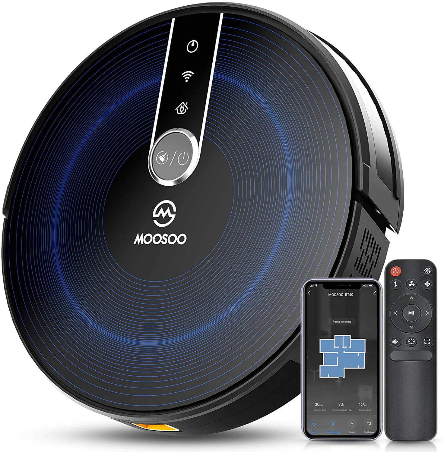Moosoo Robot Vacuum, Robotic Vacuum Cleaner Wi-Fi Connected, AppVoice Control, RT40