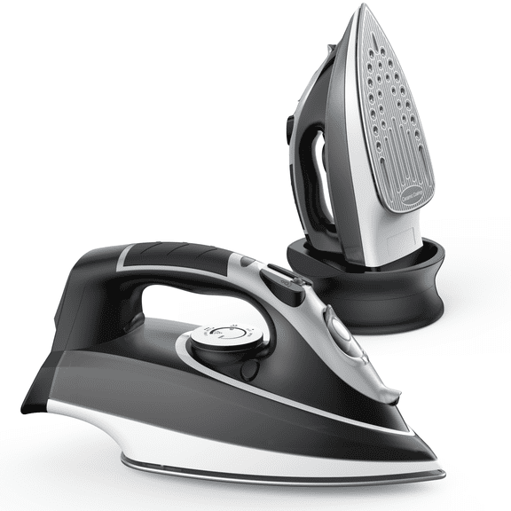 Moosoo iron,1500W Cordless Steam Iron, Quick-Charge Base with Carry Lock ,Non-Stick Ceramic Soleplate,Anti-Drip,Adjustable Temperature