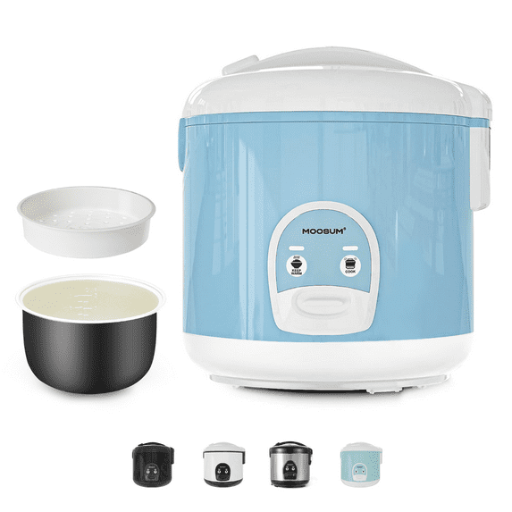 Moosum Rice Cooker Maker 10-Cup(Uncooked) with Steamer, Ceramic coating, BPA Free, Large capacity, Blue