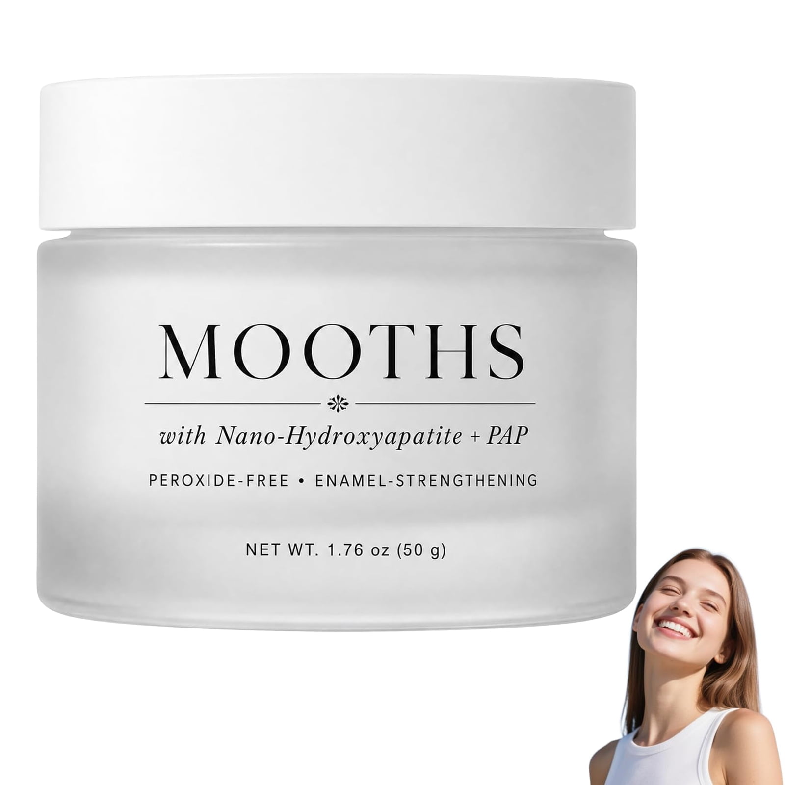 Mooths Teeth Whitening Powder, Hydroxyapatite & PAP Oral Care Powder for Daily Use, Refreshing Breath, 1.76 oz (1 Bottle)