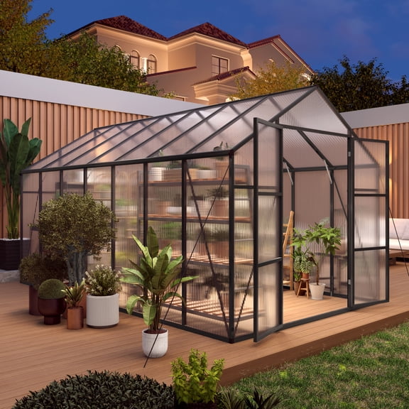 Mootloxy 8x14FT Extra-Height Version Polycarbonate Greenhouse, Large Walk-in Greenhouse with Aluminum Frame for Backyard, Black