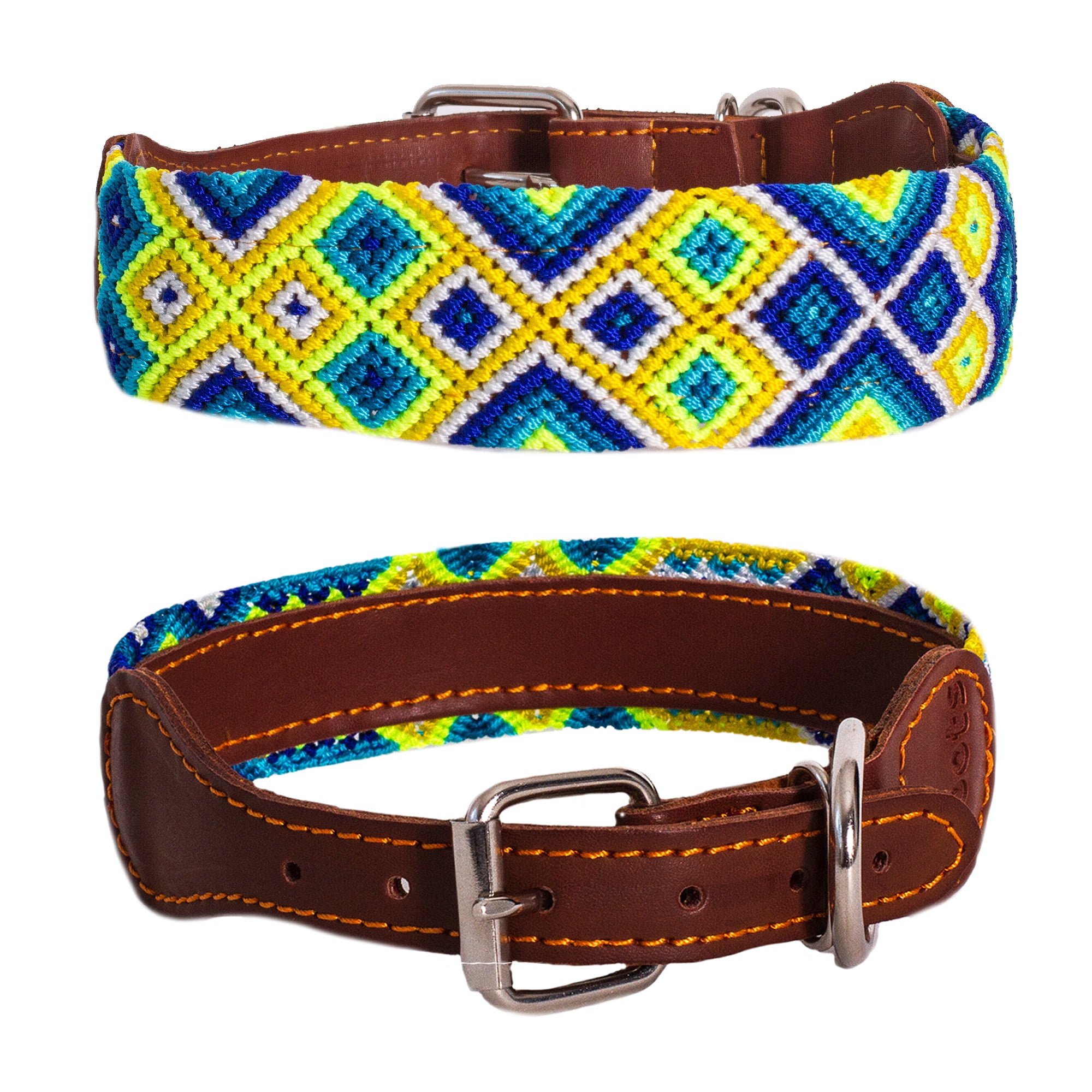 Moots Root Hand-Knitted Leather Pet Collar Blue Medium