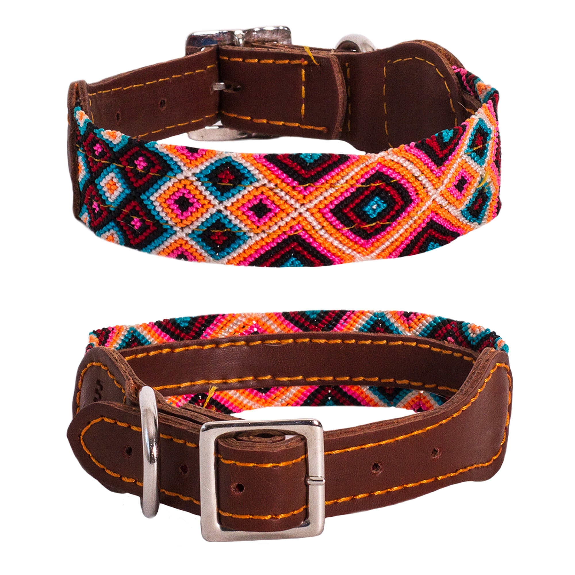 Moots Root Hand-Knitted Leather Pet Collar Pink Large