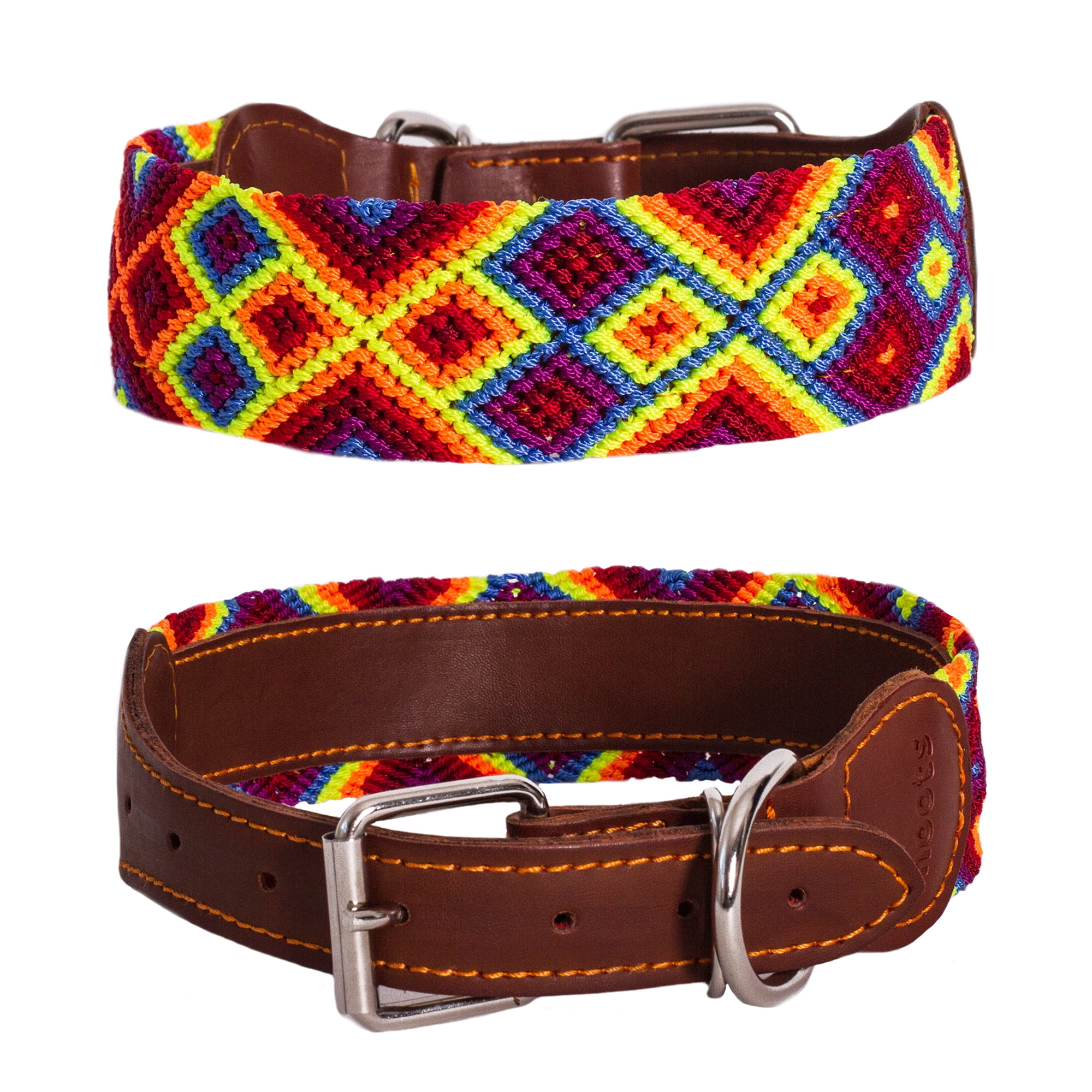 Moots Root Hand-Knitted Leather Pet Collar Red Medium
