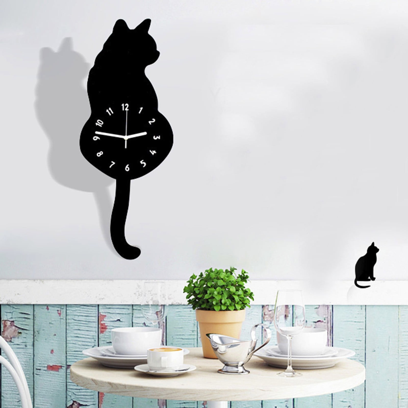 Moou! Home Clock Watch Cat Move Tail Clock Decor Cute Way Cartoon Wall