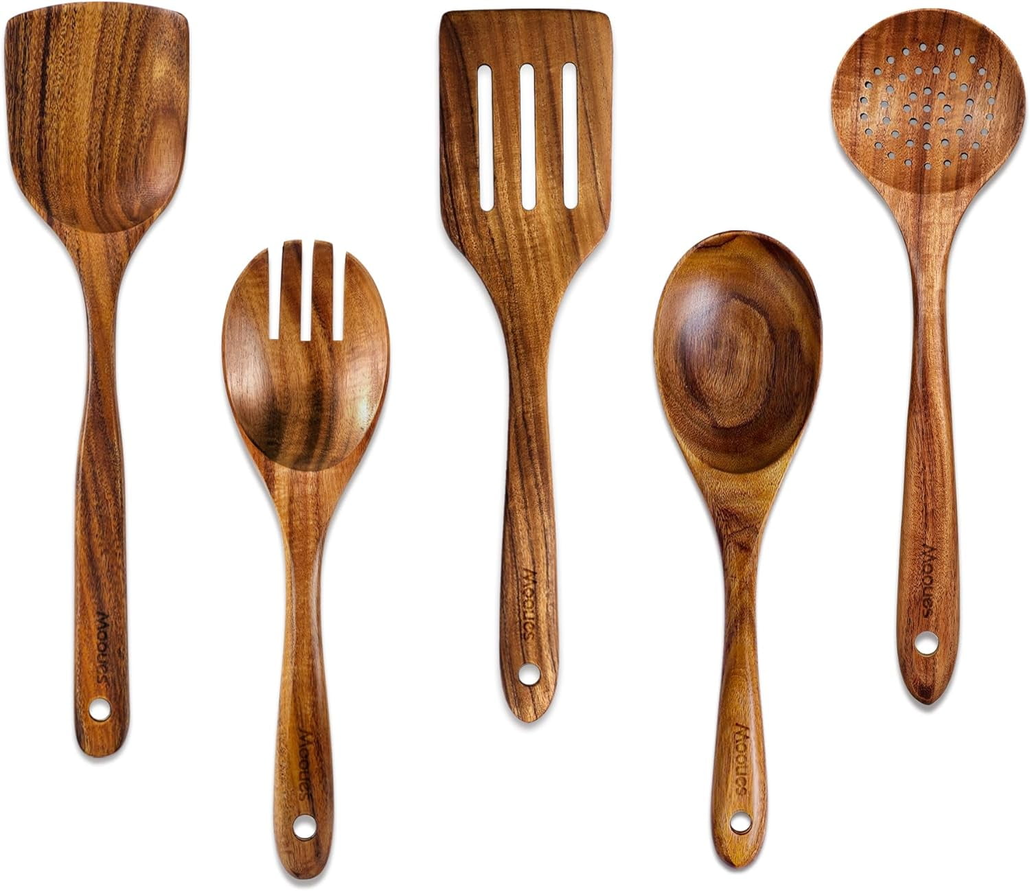 Wooden Spoons for Cooking – Wooden Utensils for Cooking Set with Holder,  Spoon Rest & Hanging Hooks, Teak Wood Nonstick Kitchen Cookware – Durable  Set