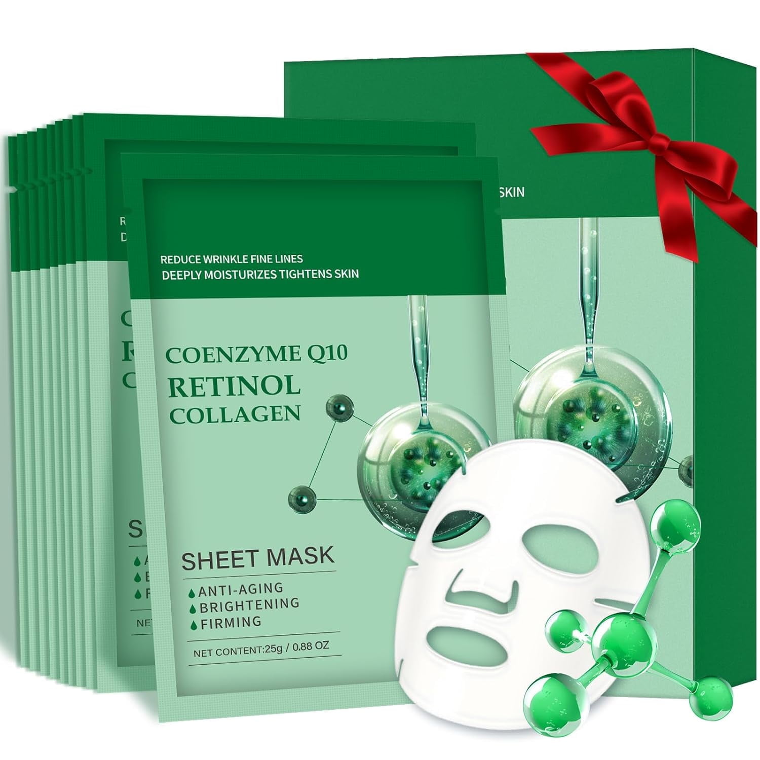 Mooyam 10 Pack Collagen Face Mask, Face Masks Skincare with Coenzyme Q10 Retinol Anti Aging Facial Masks Skin Care Hydrating Face Beauty Care Masks for Deep Repairing and Moisturizing Anti Wrinkles