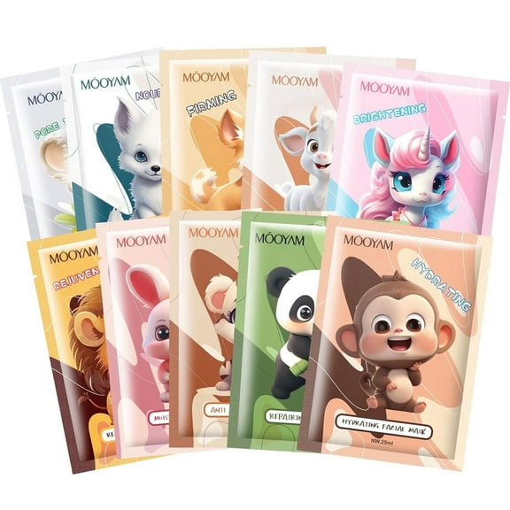 Mooyam 10Pack Animal Character Sheet Facial Face Masks Skincare Kit Gift for Women Teens Kids Girls Spa, Moisturize Nourish for All Skin Types, Girls Night Face Skincare, Birthday Gifts for Women Men
