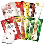 Mooyam 11 Pack Fruit Moisturizing Facial Mask Sheet, Rich in Fruit Essence Face Mask to Brighten and Hydrate Dull Skin
