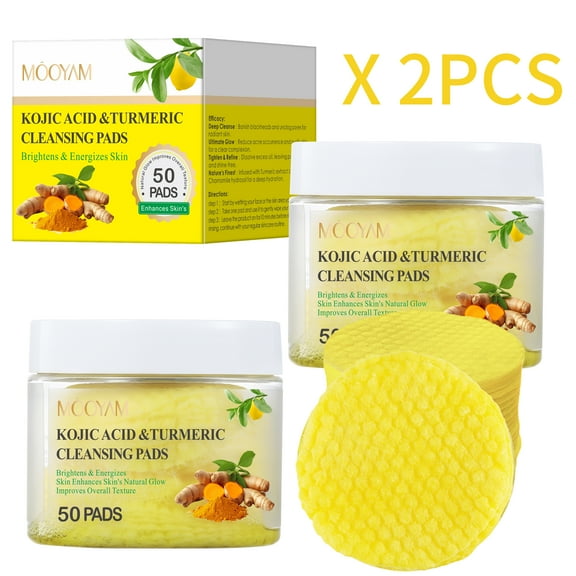 Mooyam 100 Pads Kojic Acid & Turmeric Cleansing Pads-Cleanses Pores, Exfoliates, Removes Dirt and Makeup, Facial Cleansing Pads for Women & Men