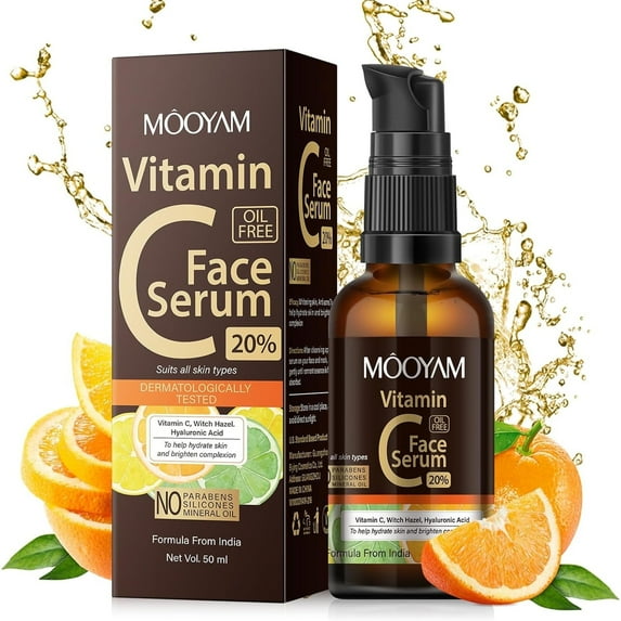 Mooyam 20% Vitamin C Serum Pure Organic Anti- Wrinkle Anti Aging Serum Facial Serum For Wrinkles, And Fine Lines, Brightening Skin Serum for Glowing Skin 1.69 fl oz
