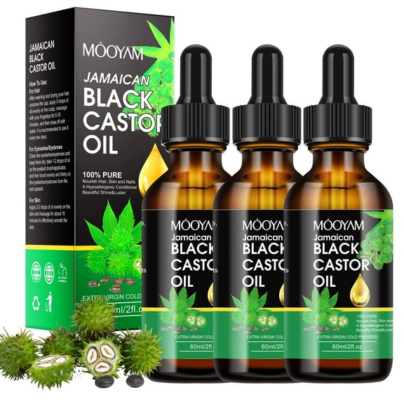 Mooyam 3 Pack Jamaican Black Castor Oil,Natural Massage Oil for Hair,Skin,Nail,Eyebrows and Eyelashes,Suitable for All Hair & Skin Type,6 oz