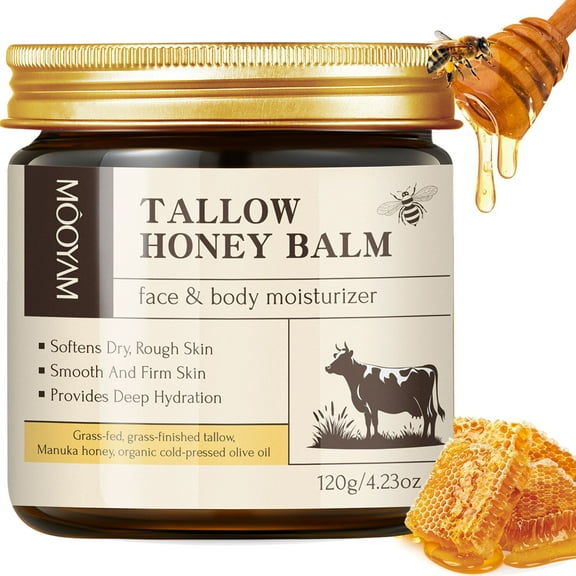 Mooyam Beef Tallow for Skin Face Hydrating Tallow Balm with Raw Honey and Beeswax, Grass-Fed Beef Tallow & Raw Wild Honey Blend, Body & Face Moisturizer, Natural Formula