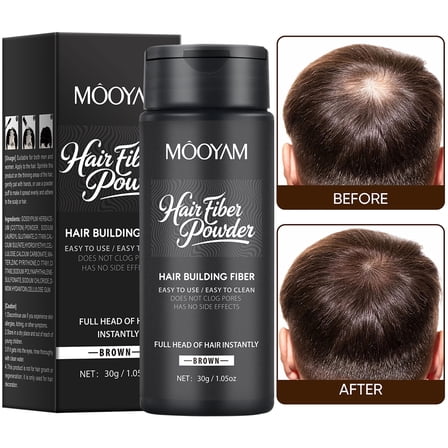 Mooyam Hair Fibers for Thinning Hair - 30g Bottle Hair Powder, Hair Thickener & Topper for Fine Hair for Men Women, Brown